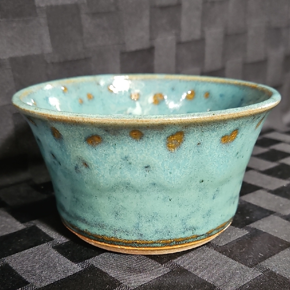Legacy Pottery Signed Ceramic Speckled Turquoise Fruit Baker, Ring/Trinket Dish